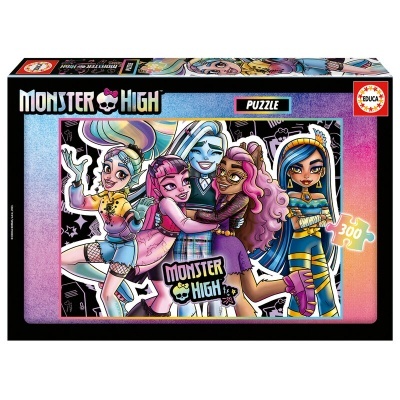 Quebra-cabeças Monster High com 300 peças e quatro personagens femininas coloridas