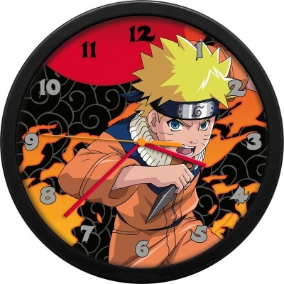 Relógio de parede com personagem de anime em fundo colorido