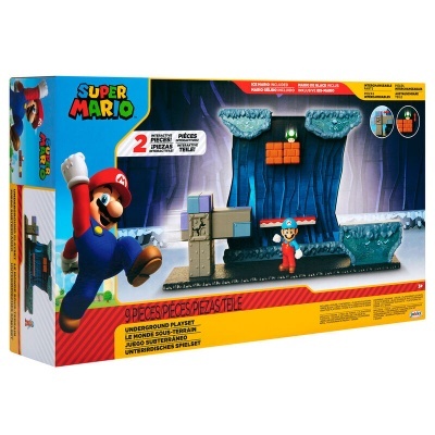 Conjunto de jogo Super Mario Underground Playset com figuras e peças do cenário em embalagem colorida