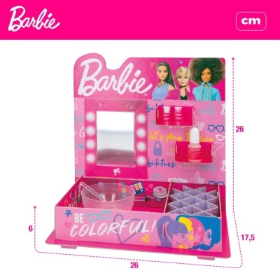Organizador de maquilhagem Barbie rosa com espelho e divisórias