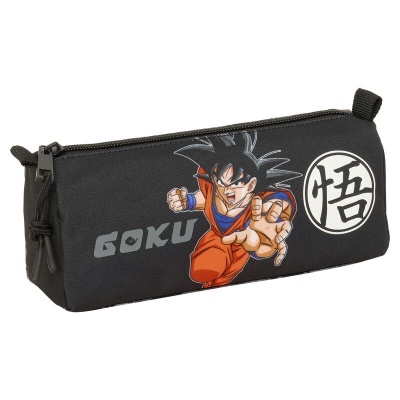 Estojo escolar preto com personagem Goku desenhado