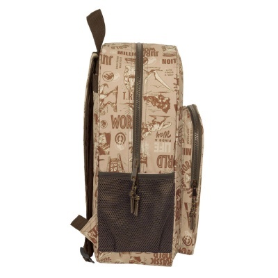 Mochila bege com estampado castanho vintage e bolsos dianteiros em tela castanha