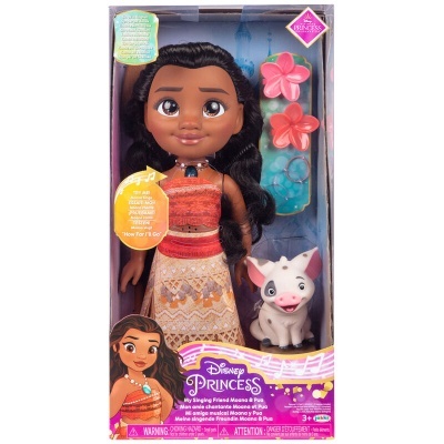 Boneca Disney Princess Moana com vestido e porquinho em caixa