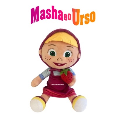 Boneco de peluche infantil da personagem Masha eo Urso com roupa rosa e morango