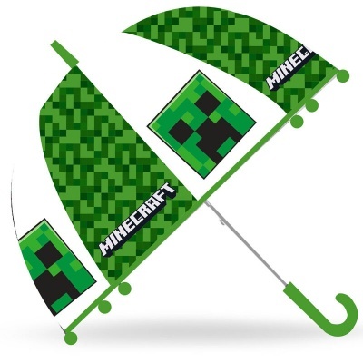 Guarda-chuva Minecraft verde com padrão pixelado e texto