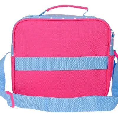 Mala ou estojo retangular rosa com alça azul