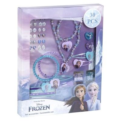 Conjunto de acessórios Disney Frozen com 30 peças em fundo lilás e azul