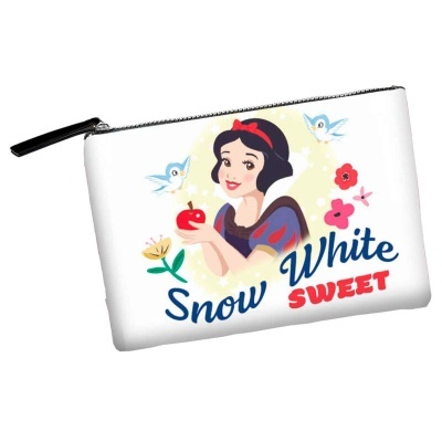 Bolsa pequena branca com personagem Branca de Neve e texto
