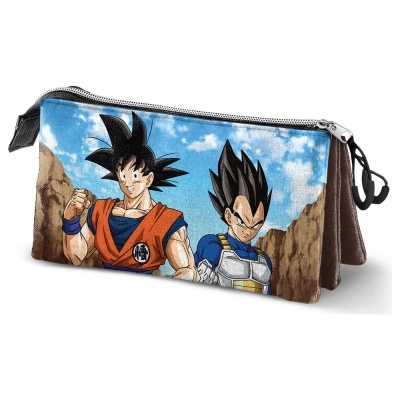 Estojo com estampa de personagens de anime em fundo azul e montanhas