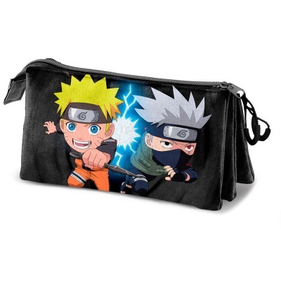 Estojo preto com personagens de anime coloridos