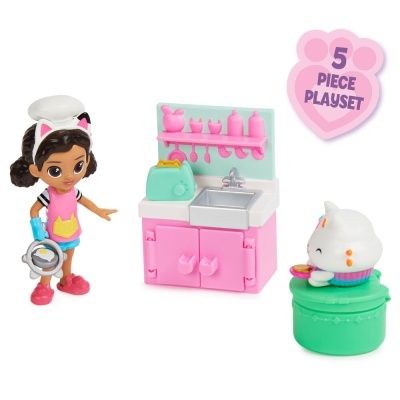 Conjunto de brincar com boneca, pia, caixa registradora e gato de brinquedo