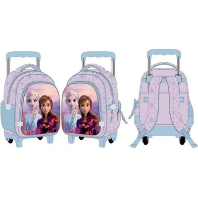 Mala de rodinhas e mochila infantil lilás com personagens Frozen Elsa e Anna