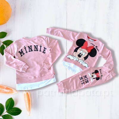 Conjunto de roupa de bebé cor-de-rosa da Minnie Mouse com camisa estampada e calças correspondentes