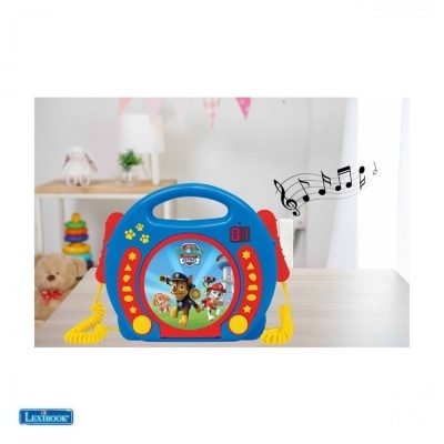 Leitor de música infantil azul e vermelho com imagem Paw Patrol