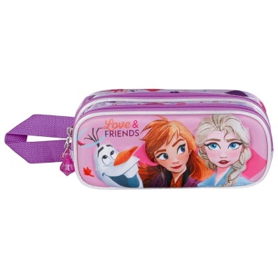 Estojo escolar cor-de-rosa com personagens Frozen e texto Love & FRIENDS