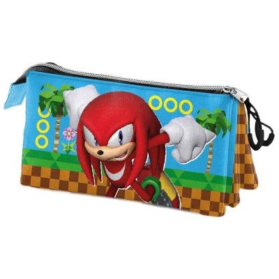 Estojo escolar com personagem Knuckles e padrão quadriculado