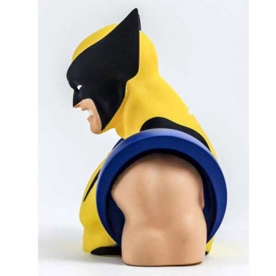 Busto de Wolverine em plástico amarelo, preto e azul