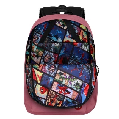 Mochila rosa com estampa de banda desenhada Spider-Man