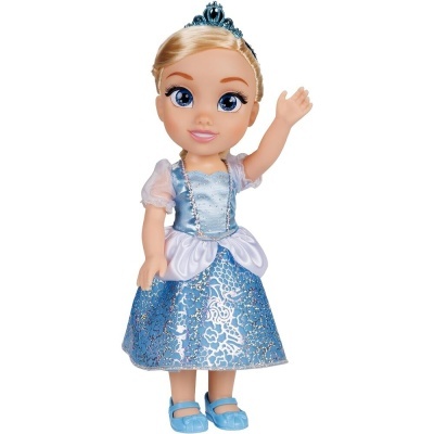 Boneca princesa loira com vestido azul brilhante e tiara azul