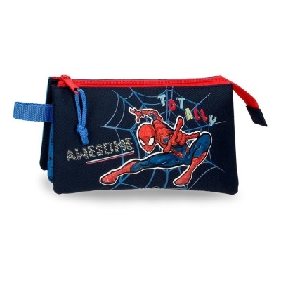 Estojo azul escuro com fecho vermelho e estampa Spider-Man