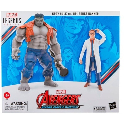 Conjunto de figuras Marvel Legends Gray Hulk e Dr. Bruce Banner na embalagem