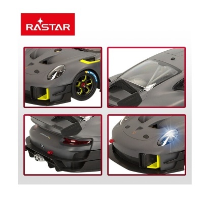 Miniatura de carro desportivo cinzenta com detalhes amarelos e pneus MICHELIN