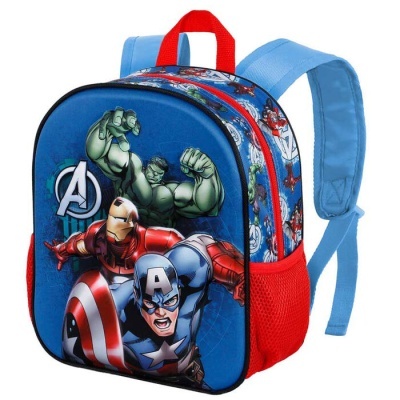 Mochila infantil azul com personagens dos Vingadores