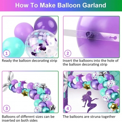 Instruções para guirlanda de balões com balões coloridos e tira decorativa