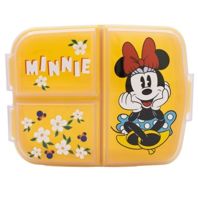 Caixa de lanche amarela com Minnie e flores brancas
