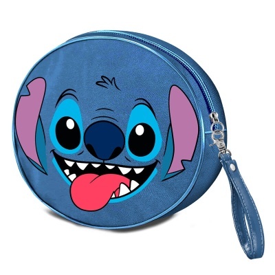 Estojo redondo azul com rosto do Stitch da Disney