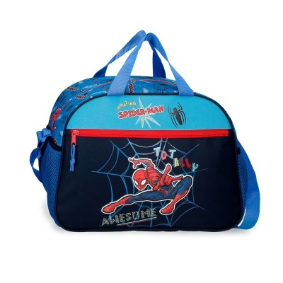 Mala de desporto azul e preta com estampa do Homem-Aranha