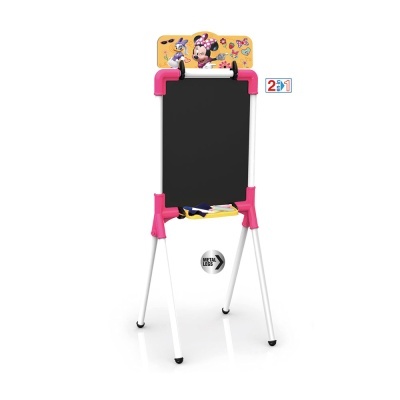 Quadro branco e negro para desenhar com suporte tripé e decoração de Minnie e Margarida