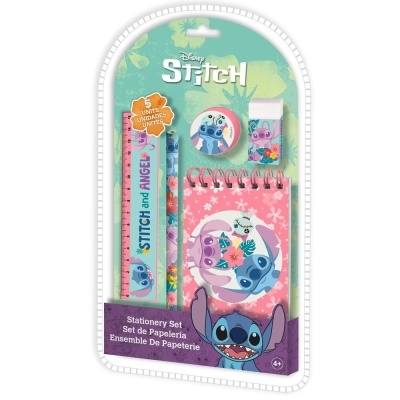Conjunto de papelaria Disney Stitch com 5 peças em embalagem plástica