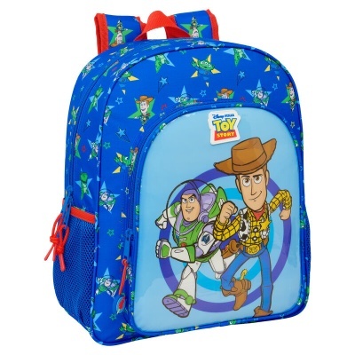 Mochila infantil Toy Story azul com personagens Woody e Buzz Lightyear