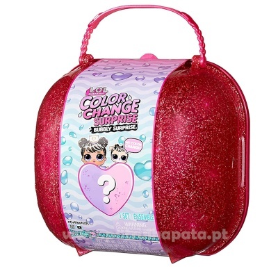 Mala produtos LOL Surprise rosa com glitter e etiqueta colorida