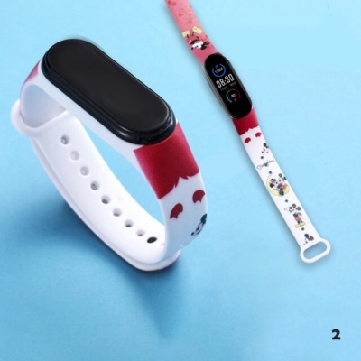 Pulseira de relógio branca e vermelha com personagens animados e mostrador digital preto