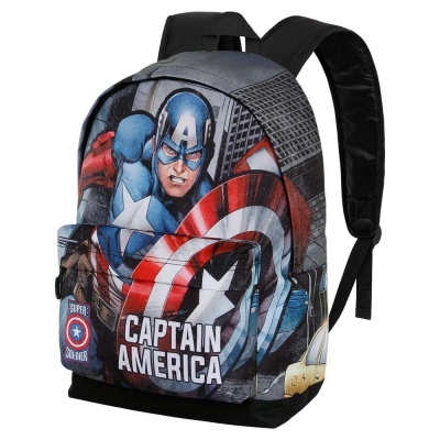 Mochila do Capitão América com cores azul, vermelho e branco