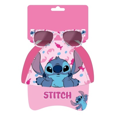 Boné rosa e óculos de sol com personagem Stitch da Disney