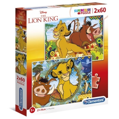 Caixa de puzzle The Lion King 2x60 peças com personagens Simba, Pumba e Timão
