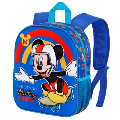 Mochila azul com estampa do Mickey Mouse a andar de skate e texto FREESTYLIN Mickey SKATE