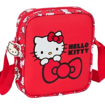 Mala vermelha pequena com estampa Hello Kitty e texto HELLO KITTY
