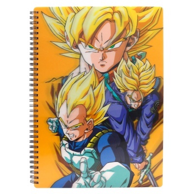 Caderno espiral capa dura com personagens Dragon Ball Z em Super Saiyan