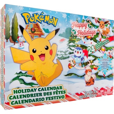 Caixa do calendário do advento Pokémon com imagens de Pikachu e outros personagens