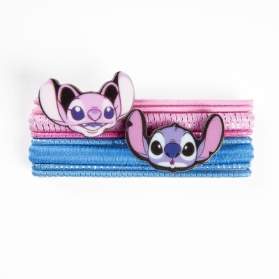 Elásticos para cabelo rosa e azul com figuras de Stitch