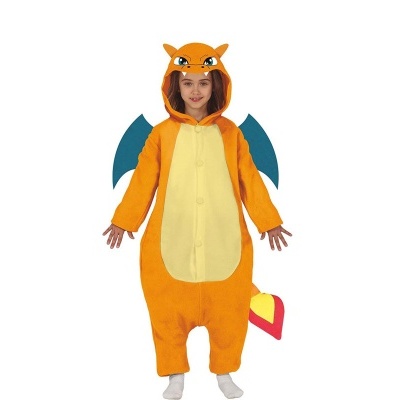 Macacão kigurumi infantil de Charizard com capuz, asas e cauda colorida