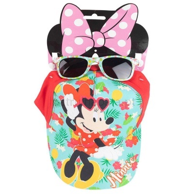 Conjunto boné infantil e óculos de sol Minnie colorido com flores