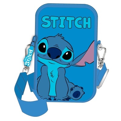 Estojos azuis com ilustração Stitch e texto STITCH