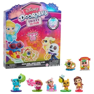 Brinquedos Disney Doorables Ticket to Fun com mini figuras coloridas e caixa decorada