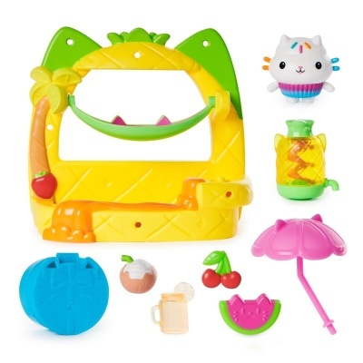 Conjunto de brinquedos de plástico coloridos para bebé com tema de frutas e gato