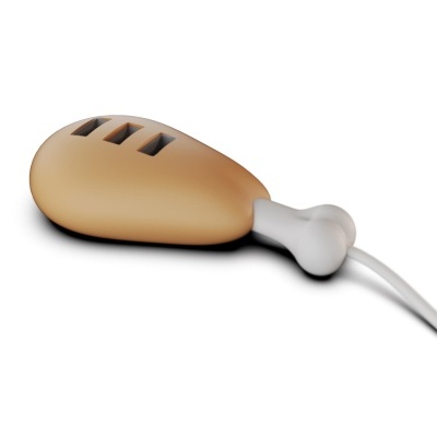 Hub USB em forma de coxa de frango com 3 entradas USB e cabo branco